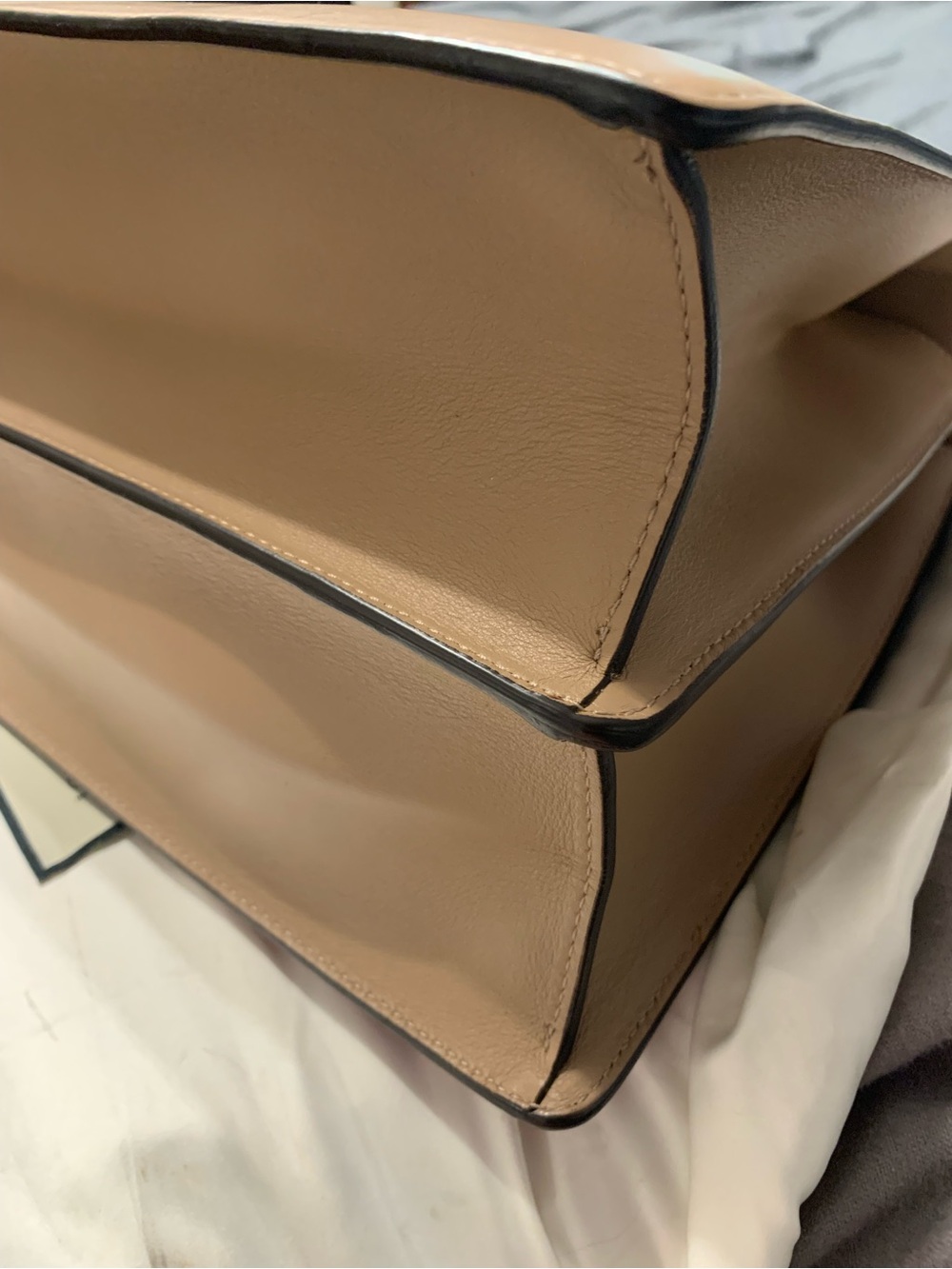 Gucci Beige Leather Satchel with Green and Red Stripes and Bamboo Handle - Picture 7 of 11